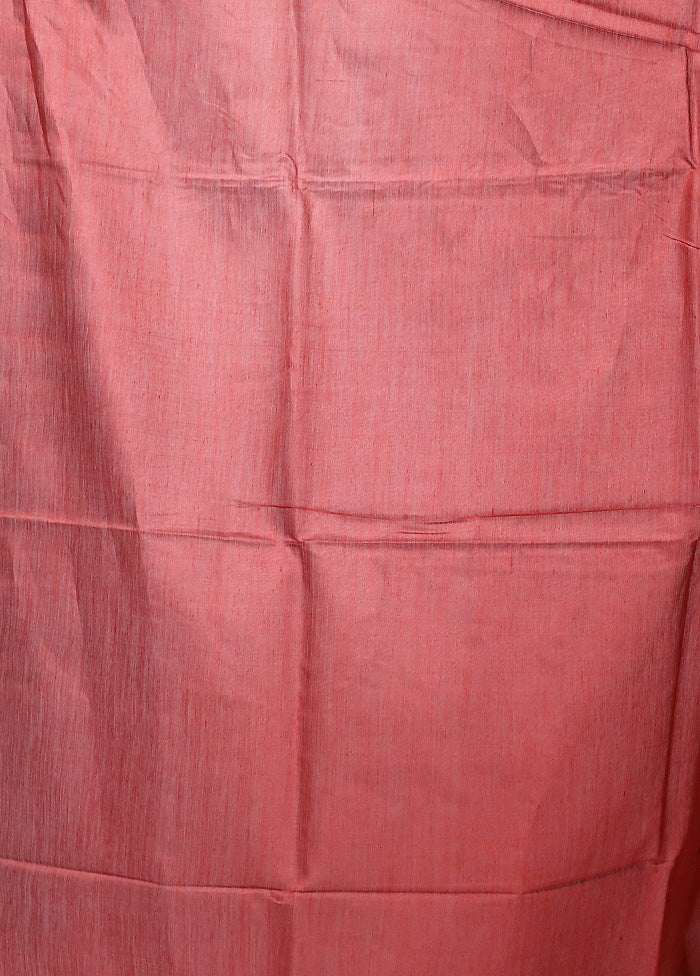 Red Tussar Silk Saree With Blouse Piece