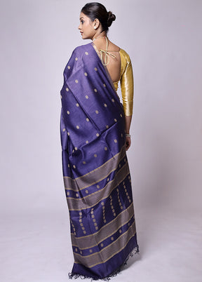 Blue Tussar Silk Saree With Blouse Piece