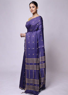 Blue Tussar Silk Saree With Blouse Piece