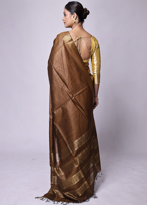 Brown Tussar Silk Saree With Blouse Piece