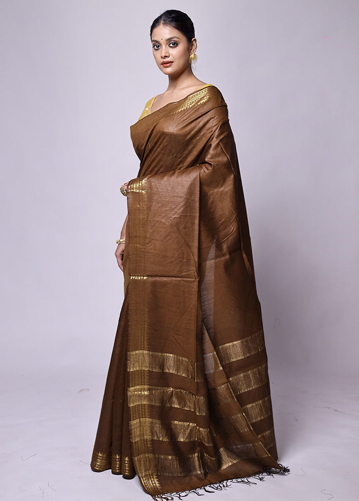 Brown Tussar Silk Saree With Blouse Piece