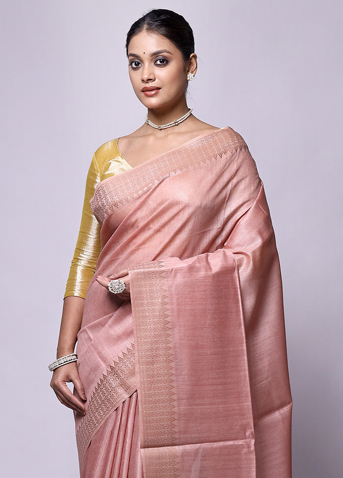 Pink Tussar Silk Saree With Blouse Piece