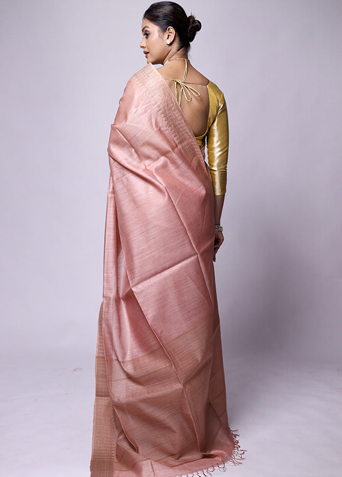 Pink Tussar Silk Saree With Blouse Piece