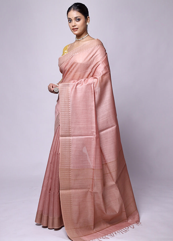 Pink Tussar Silk Saree With Blouse Piece