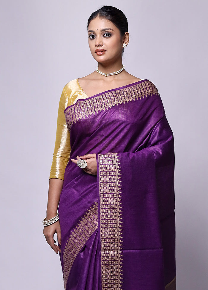 Purple Tussar Silk Saree With Blouse Piece