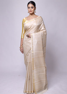 Cream Tussar Silk Saree With Blouse Piece