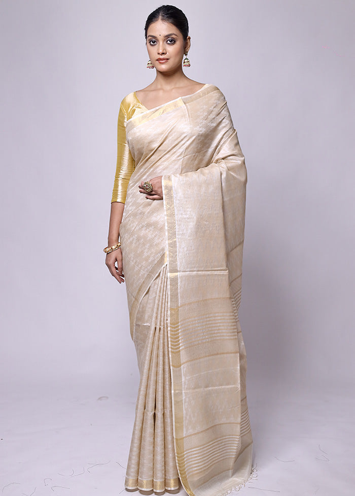 Cream Tussar Silk Saree With Blouse Piece