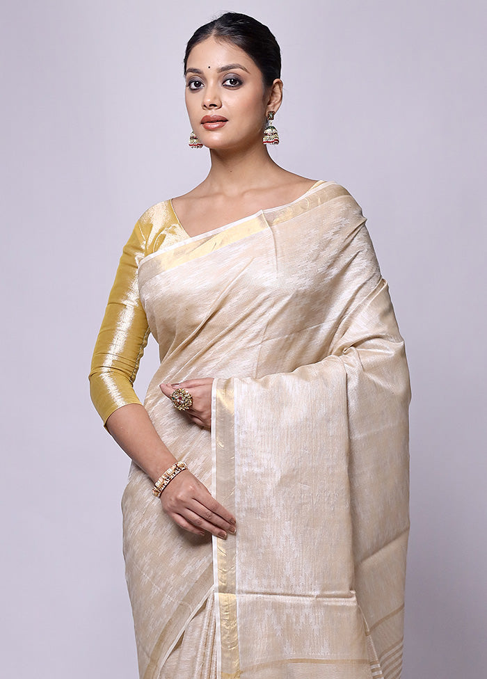 Cream Tussar Silk Saree With Blouse Piece