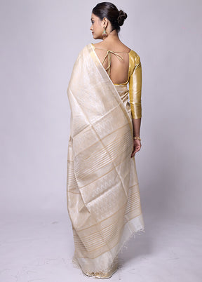 Cream Tussar Silk Saree With Blouse Piece