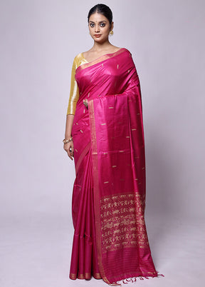 Pink Handloom Tussar Pure Silk Saree With Blouse Piece