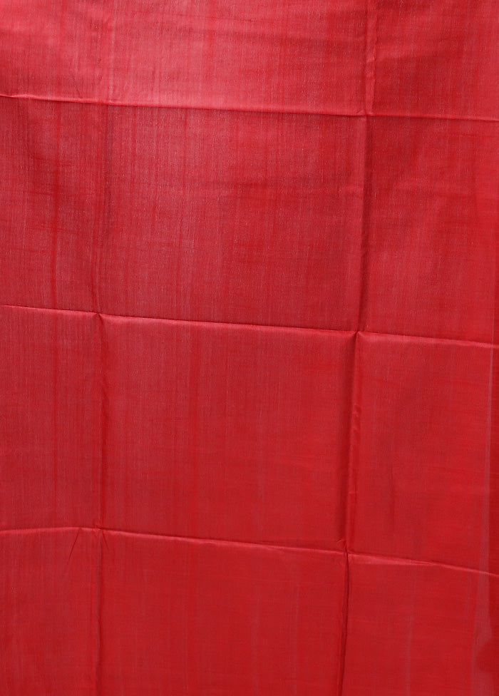 Red Handloom Tussar Pure Silk Saree With Blouse Piece