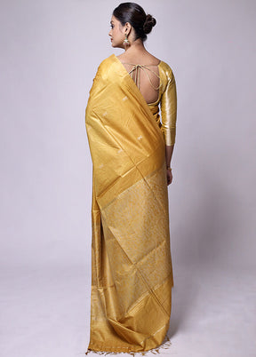 Yellow Handloom Tussar Pure Silk Saree With Blouse Piece