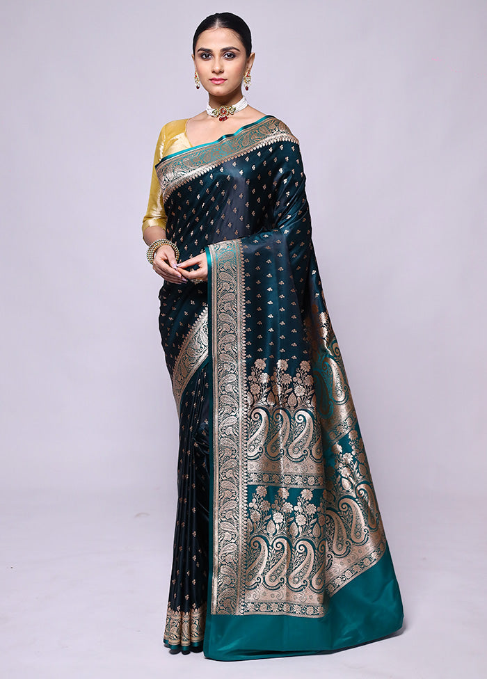 Blue Banarasi Silk Saree With Blouse Piece