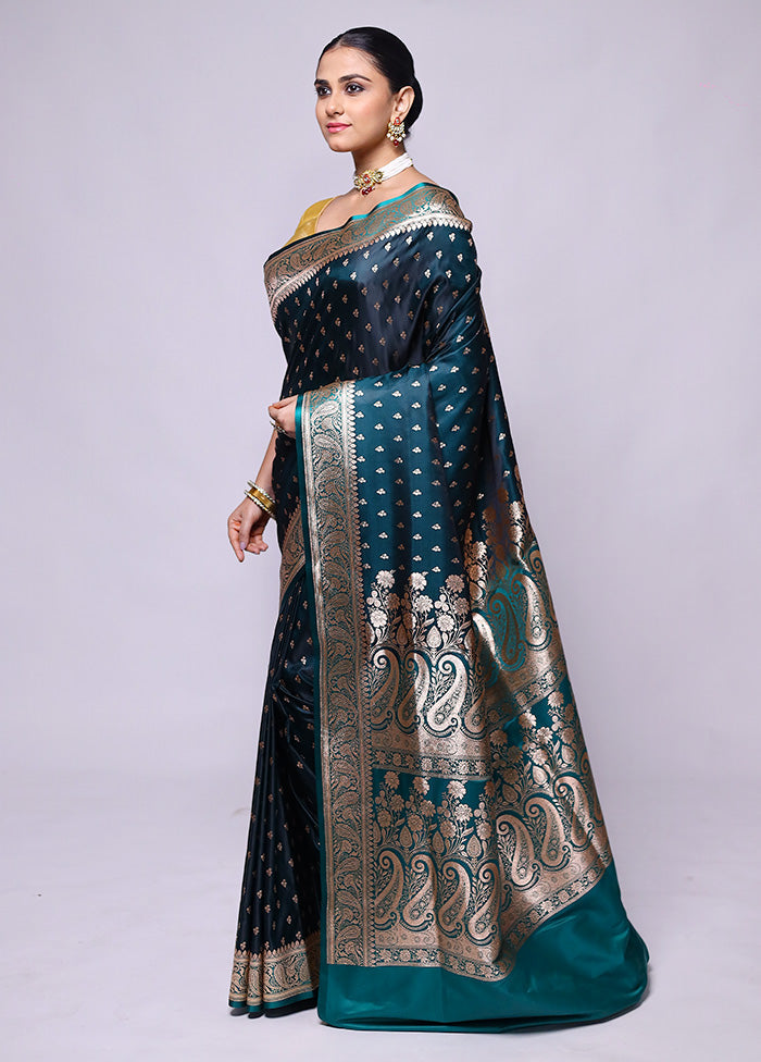 Blue Banarasi Silk Saree With Blouse Piece