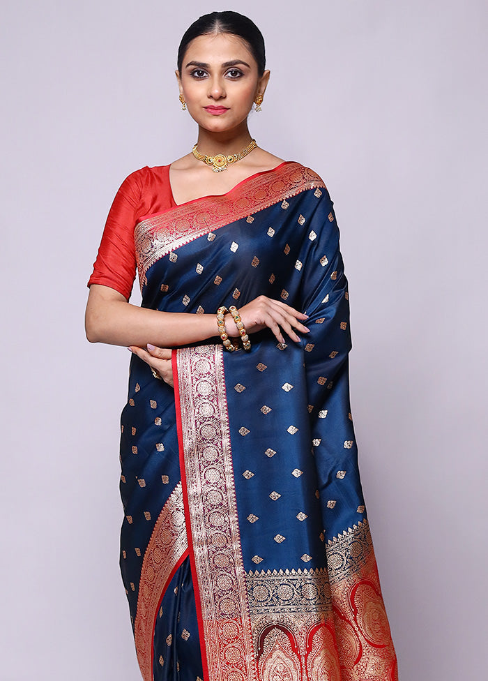 Blue Banarasi Silk Saree With Blouse Piece