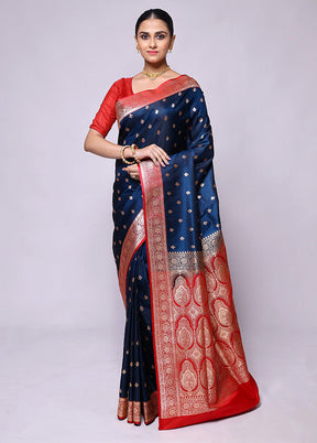 Blue Banarasi Silk Saree With Blouse Piece