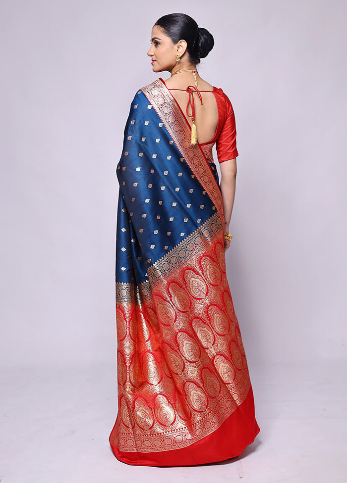 Blue Banarasi Silk Saree With Blouse Piece