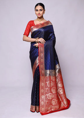 Blue Banarasi Silk Saree With Blouse Piece