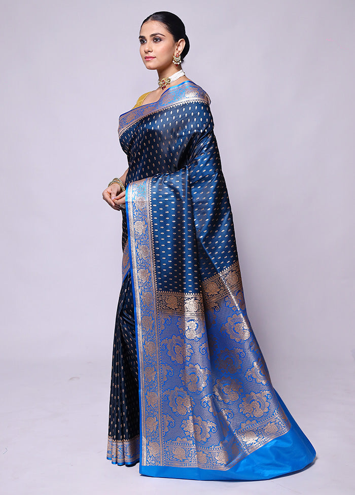 Blue Banarasi Silk Saree With Blouse Piece