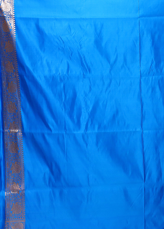 Blue Banarasi Silk Saree With Blouse Piece