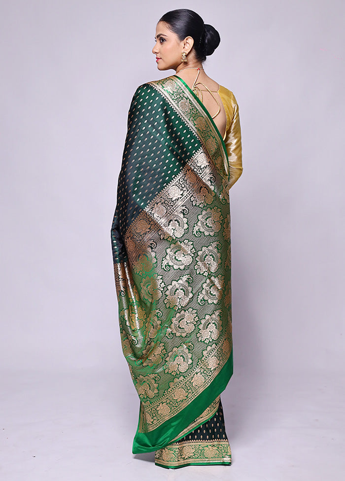 Green Banarasi Silk Saree With Blouse Piece