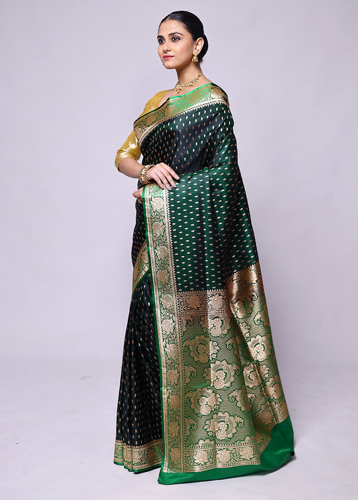 Green Banarasi Silk Saree With Blouse Piece