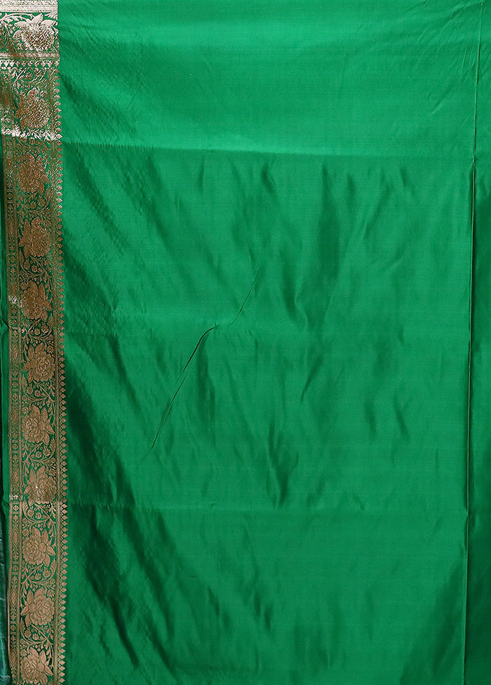 Green Banarasi Silk Saree With Blouse Piece