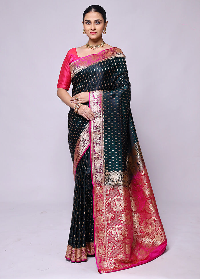 Green Banarasi Silk Saree With Blouse Piece