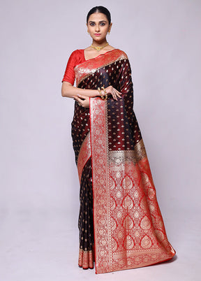 Maroon Banarasi Silk Saree With Blouse Piece