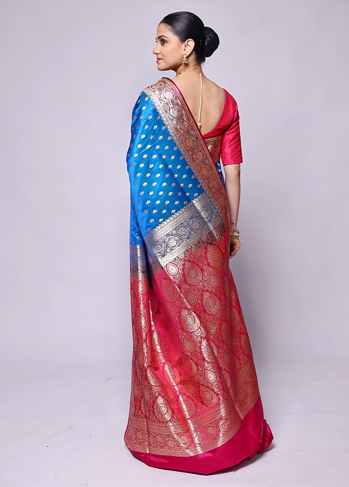 Blue Banarasi Silk Saree With Blouse Piece