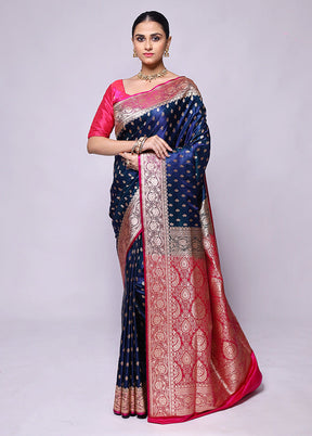 Blue Banarasi Silk Saree With Blouse Piece