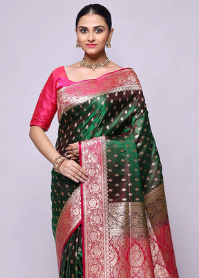 Green Banarasi Silk Saree With Blouse Piece