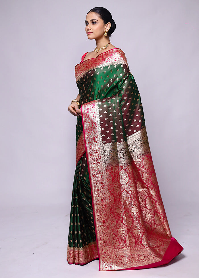 Green Banarasi Silk Saree With Blouse Piece