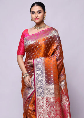 Rust Banarasi Silk Saree With Blouse Piece