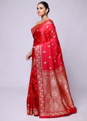 Pink Banarasi Silk Saree With Blouse Piece