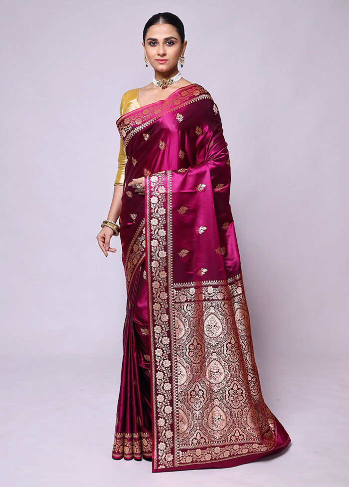 Purple Banarasi Silk Saree With Blouse Piece