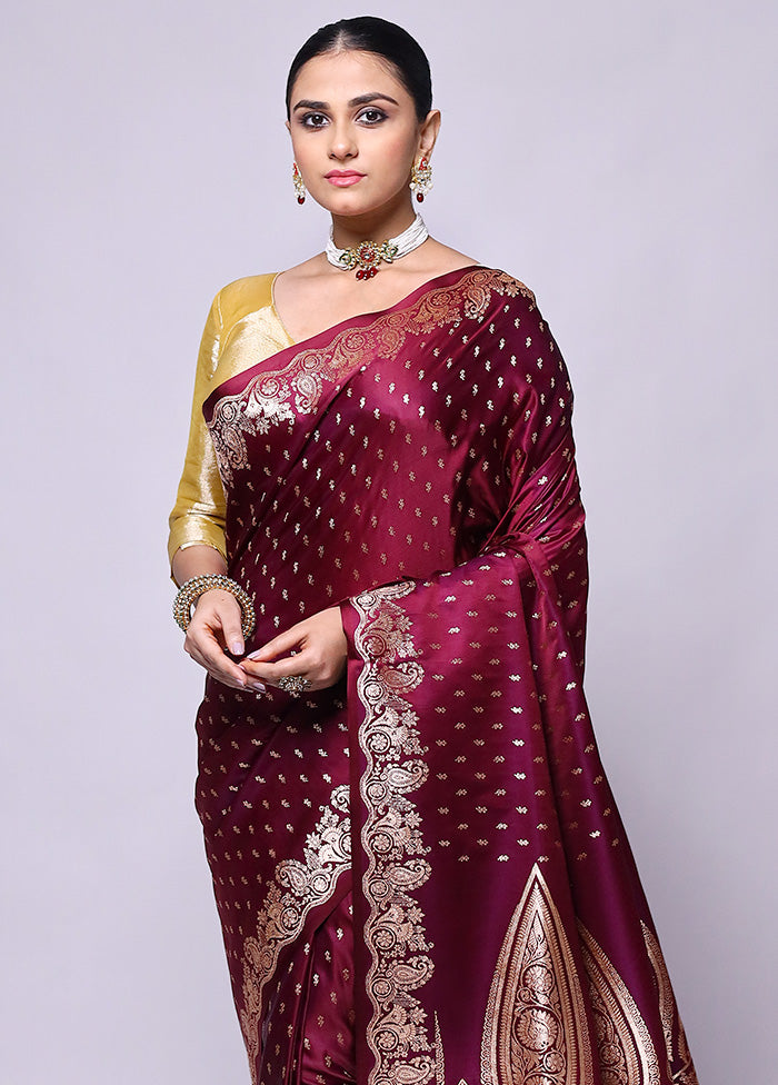 Purple Banarasi Silk Saree With Blouse Piece