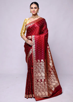 Maroon Banarasi Silk Saree With Blouse Piece