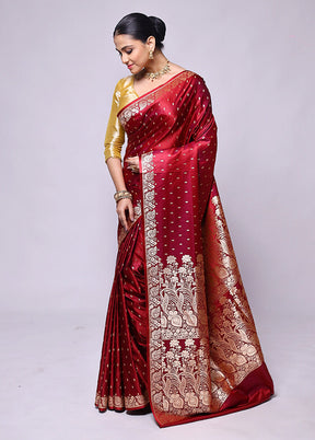 Maroon Banarasi Silk Saree With Blouse Piece