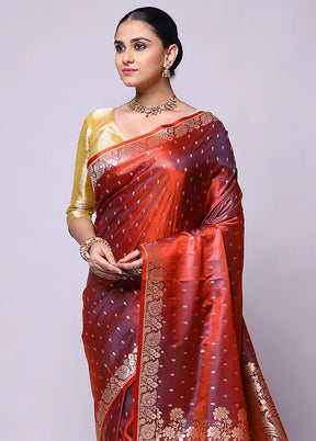 Maroon Banarasi Silk Saree With Blouse Piece