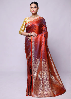 Maroon Banarasi Silk Saree With Blouse Piece