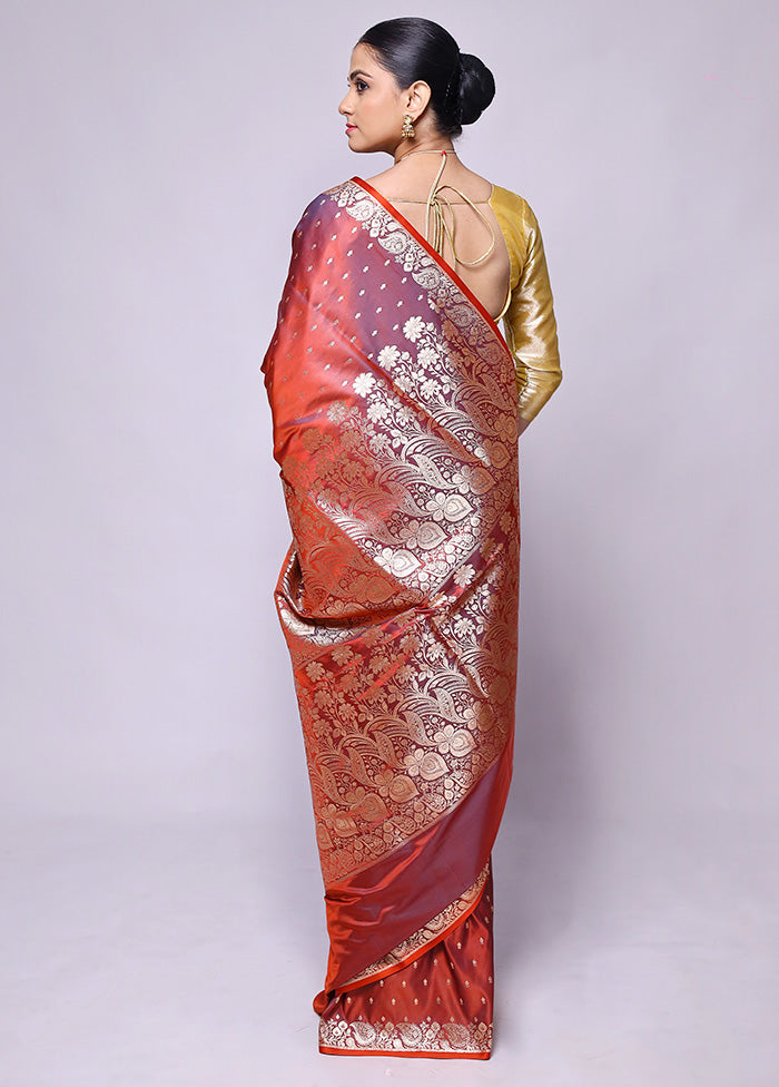 Maroon Banarasi Silk Saree With Blouse Piece