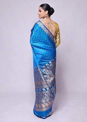 Blue Banarasi Silk Saree With Blouse Piece