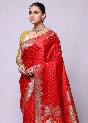 Red Banarasi Silk Saree With Blouse Piece