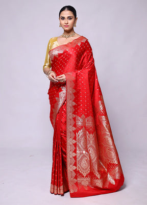 Red Banarasi Silk Saree With Blouse Piece