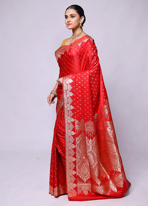 Red Banarasi Silk Saree With Blouse Piece