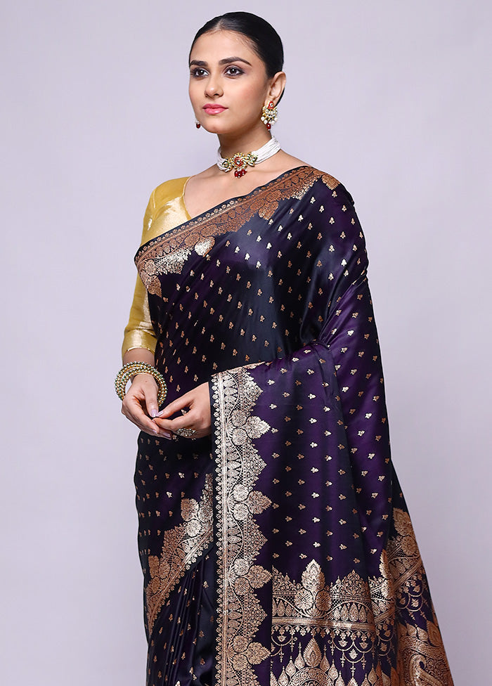 Purple Banarasi Silk Saree With Blouse Piece