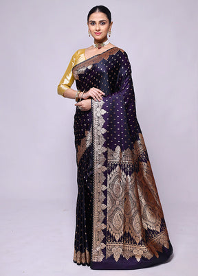 Purple Banarasi Silk Saree With Blouse Piece