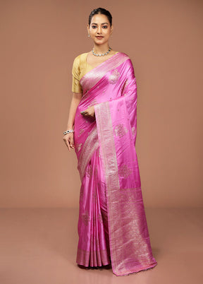 Pink Dupion Silk Saree With Blouse Piece