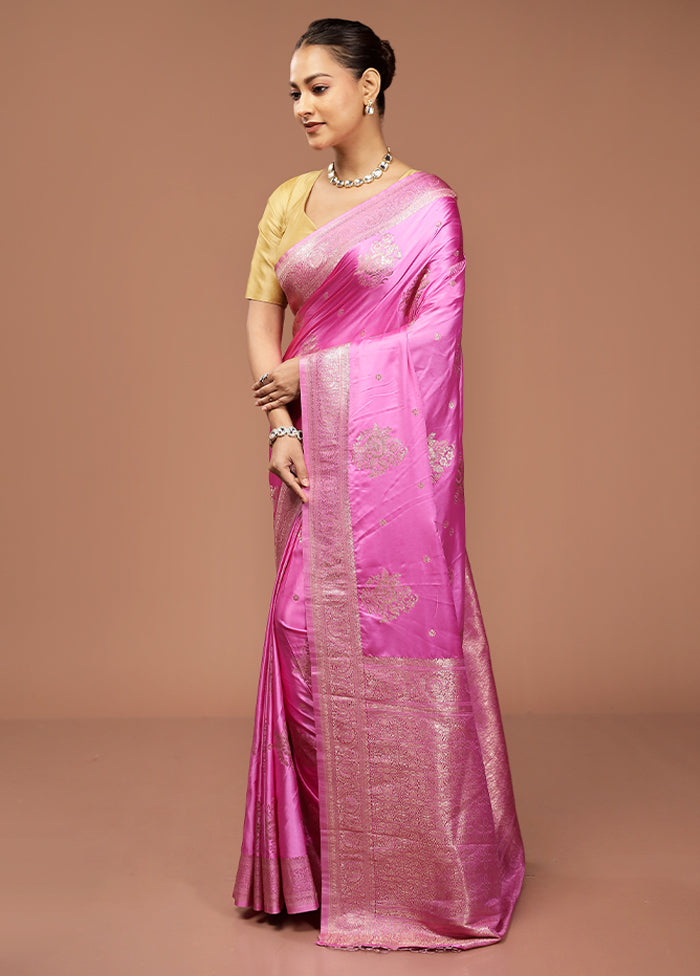 Pink Dupion Silk Saree With Blouse Piece